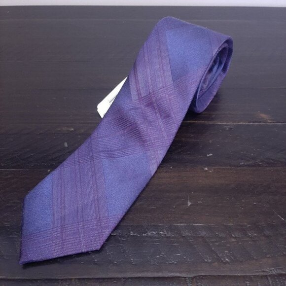 NEW Calvin Klein Mens Silk Neck Tie Purple Monochrome Plaid 3" Classic Wide - Picture 9 of 9